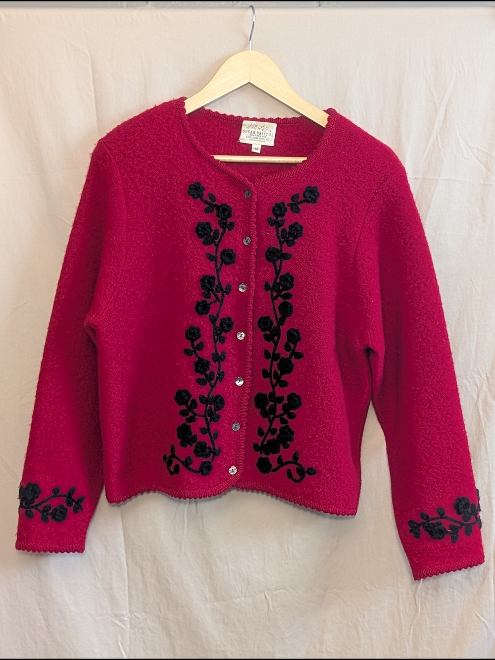 Vintage Susan Bristol 100% Wool Cardigan Sweater